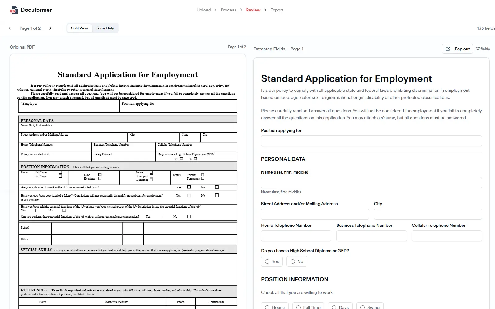 Docuformer prototype screenshot